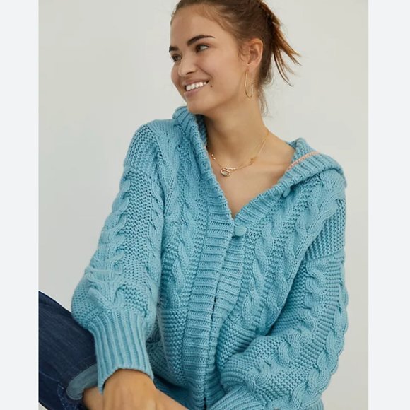 Anthropologie Anni Hooded Cable-Knit‎ Cardigan